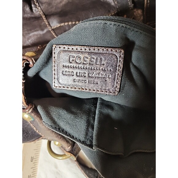 Fossil‎ Womens Handbag Bag Purse Patchwork Leather Brown Vintage Large 23X13" - Picture 9 of 10